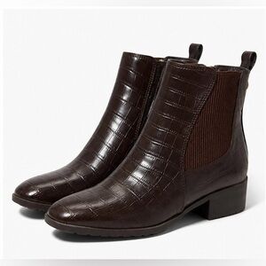 Anne Klein Brown Croc Ankle Boots Size 8 Chelsea Booties